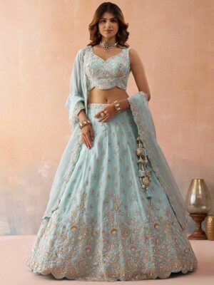 Sky Blue Color Tissue Lehenga Choli