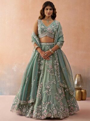 Green Color Tissue Lehenga Choli