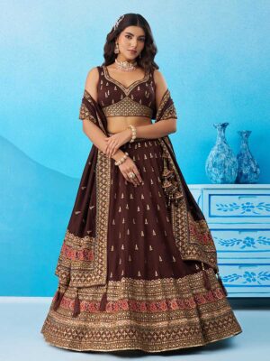 Brown Color Chinon Lehenga Choli