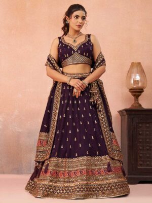 Purple Color Chinon Lehenga Choli