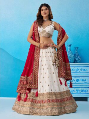 White Color Chinon Lehenga Choli