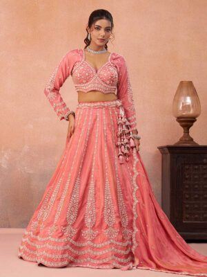 Peach Color Tissue Lehenga Choli