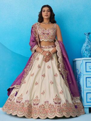 Cream Color Tissue Lehenga Choli