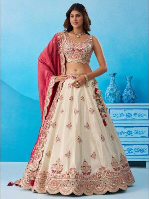 Cream Color Tissue Lehenga Choli