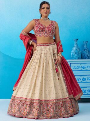Cream Color Jacquard Lehenga Choli