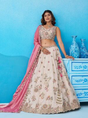 Cream Color Tissue Lehenga Choli