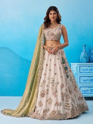 Cream Color Tissue Lehenga Choli
