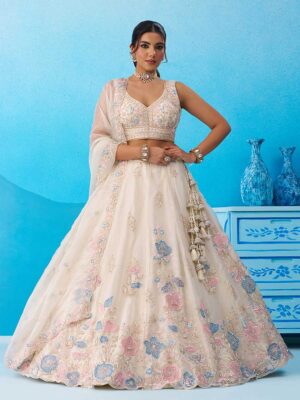 Cream Color Tissue Lehenga Choli