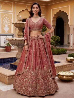 Peach Orange Color Fendy Orgenza Silk Lehenga Choli