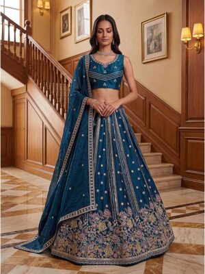 Blue Color Fendy Orgenza Silk Lehenga Choli