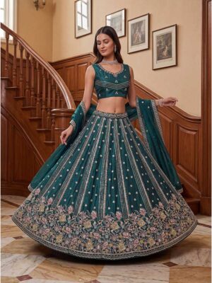 Teal Color Fendy Orgenza Silk Lehenga Choli