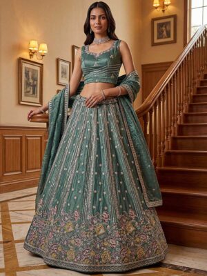 Steel Grey Color Fendy Orgenza Silk Lehenga Choli