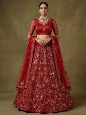 Red Color Net Lehenga Choli
