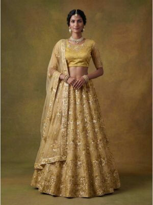 Mustard Color Net Lehenga Choli