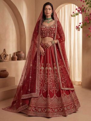 Red Color Gadhwal Silk Lehenga Choli