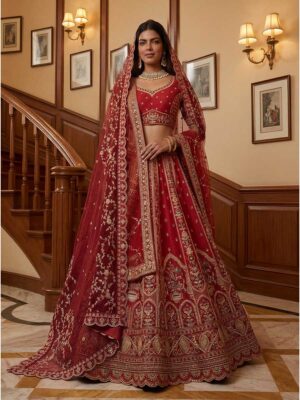 Red Color Gadhwal Silk Lehenga Choli