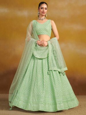 Mint Green Color Georgette Lehenga Choli