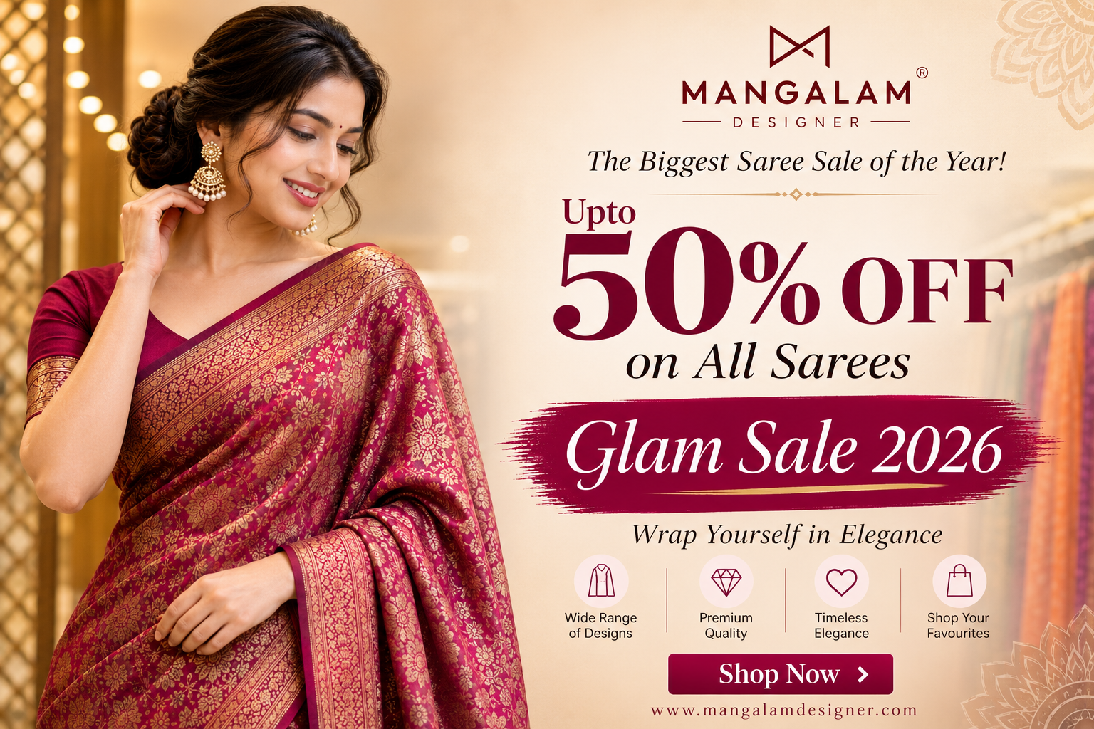 Upto 50% OFF on All Sarees – Glam Sale 2026 at Mangalam Designer