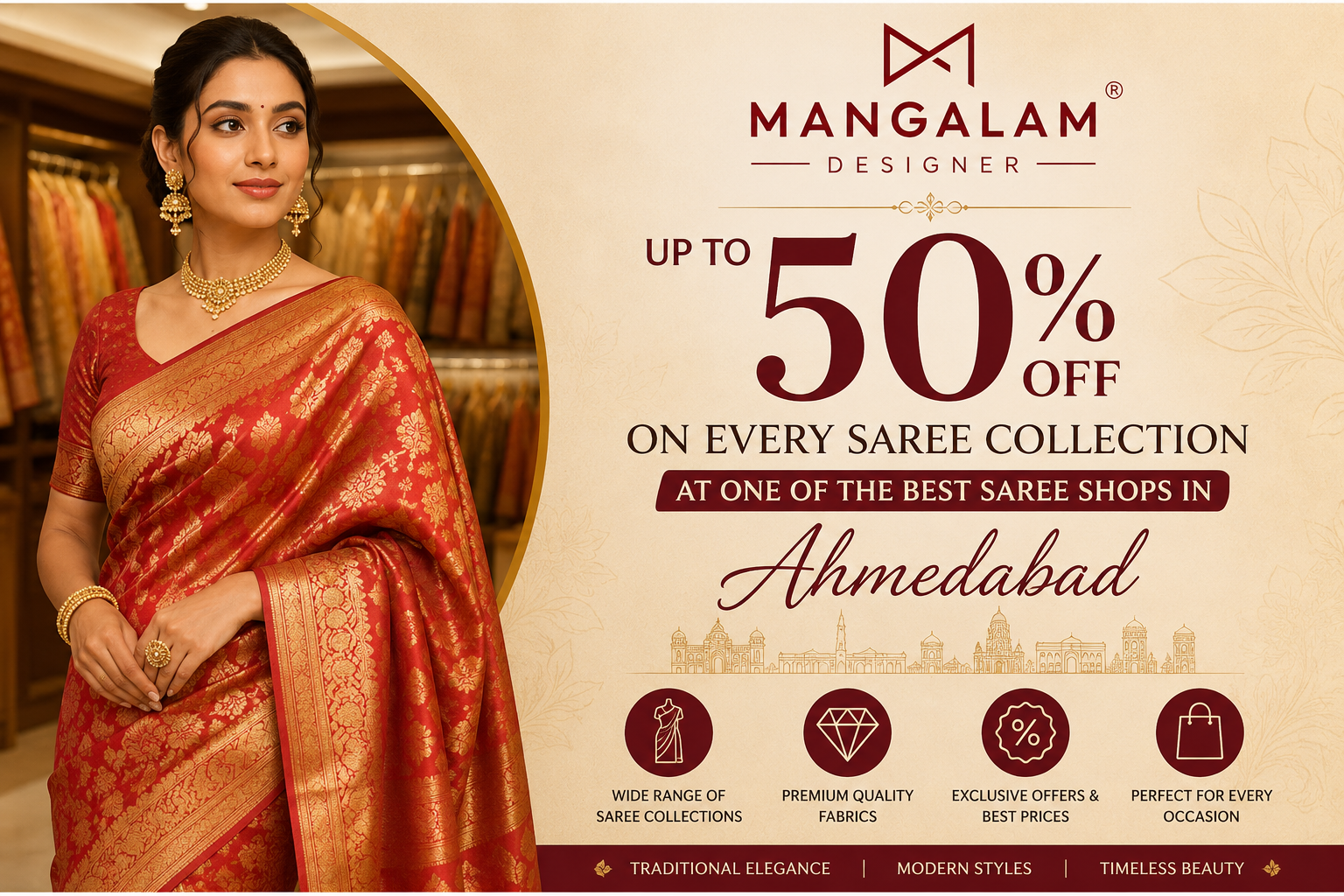 Up to 50% Off on Every Saree Collection at One of the Best Saree Shops in Ahmedabad – Mangalam Designer